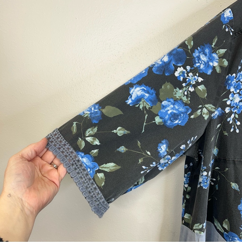 Floral Plus Size Upcycled Beth Dutton Tunic Blue Lace Plus Size 22W Western Boho - Picture 8 of 13
